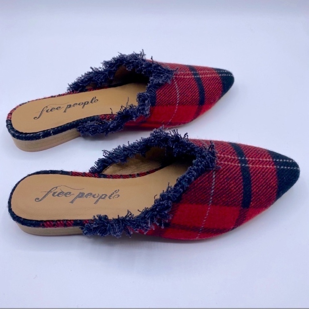 Free People Red/Black Plaid Flat Mules